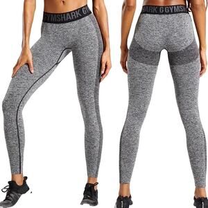 Gymshark Logo Band Athletic Leggings Flex Low Rise Grey Black Marl Size Small